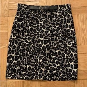 Michael Kors Gray/Black Leopard Pencil Skirt